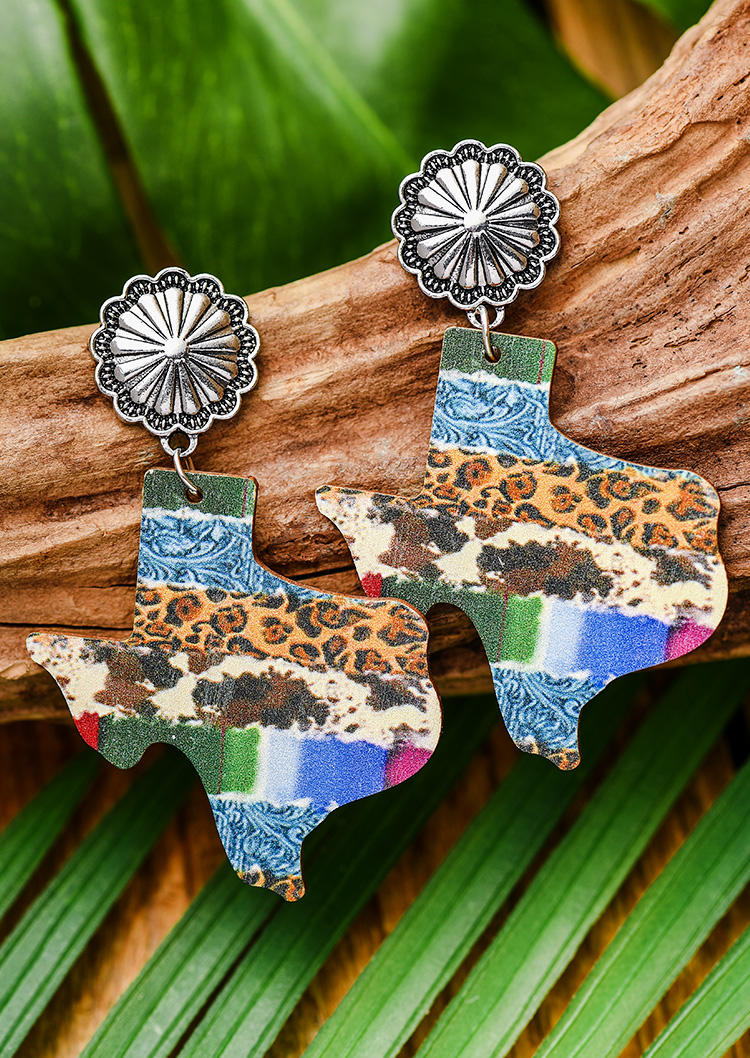 

Texas Leopard Floral Alloy Earrings, Multicolor, SCM002020