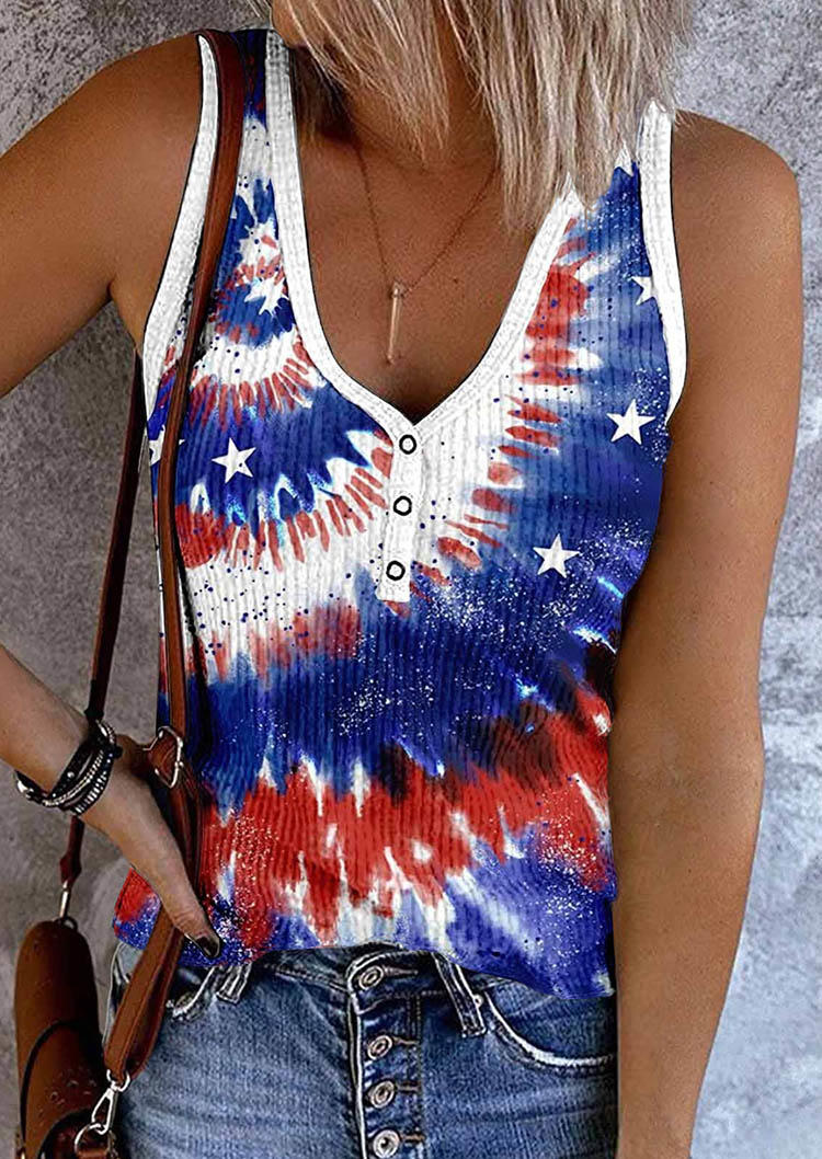 

Tie Dye Swirl Star Snap Button Tank, Multicolor, SCM002420