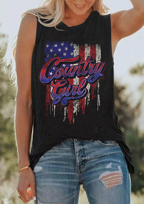 

Country Girl American Flag O-Neck Tank - Black, 536626