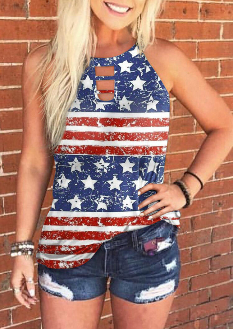 

American Flag Hollow Out Tank, Multicolor, SCM001933