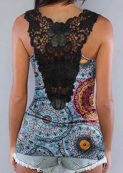 

Lace Splicing Floral Racerback Tank, Multicolor, SCM002008