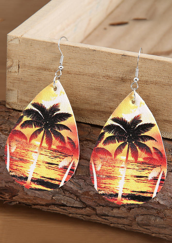 

Sunset Coconut Tree Water Drop Earrings, Multicolor, SCM002285