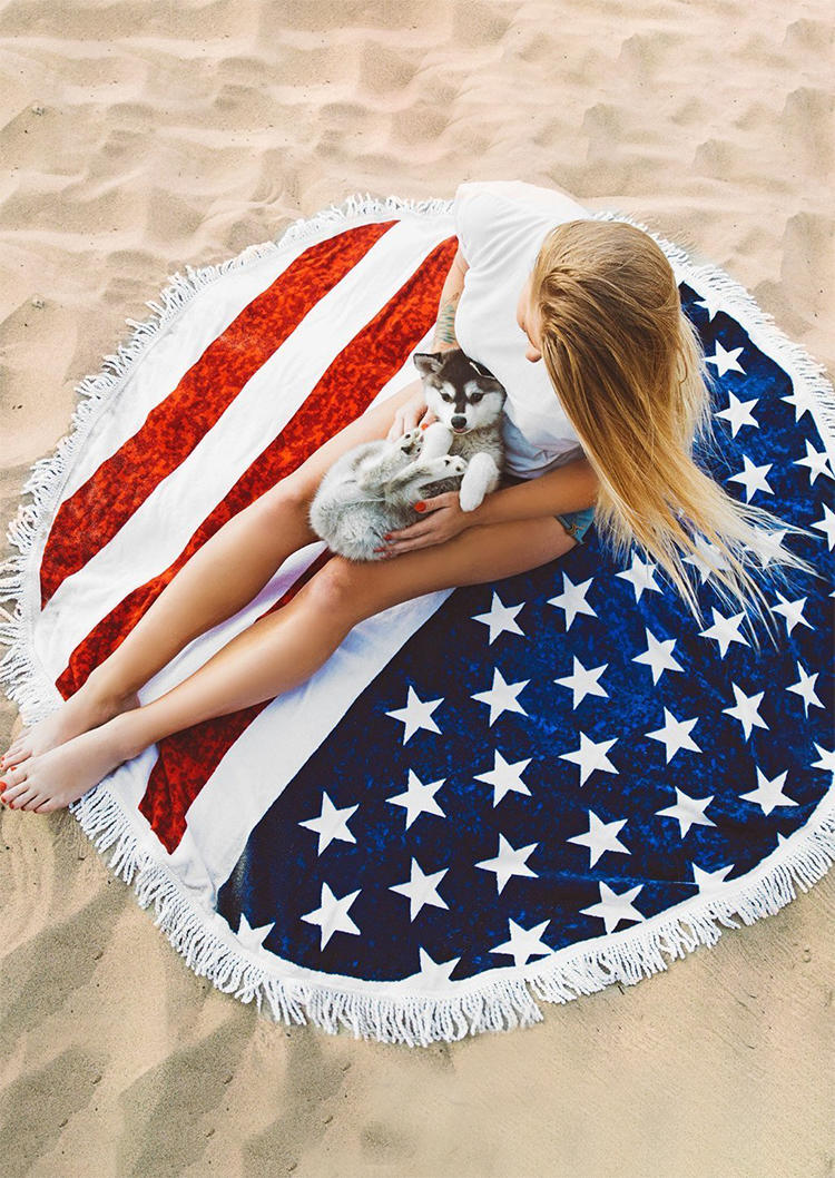 

American Flag Tassel Beach Blanket, Multicolor, SCM002319