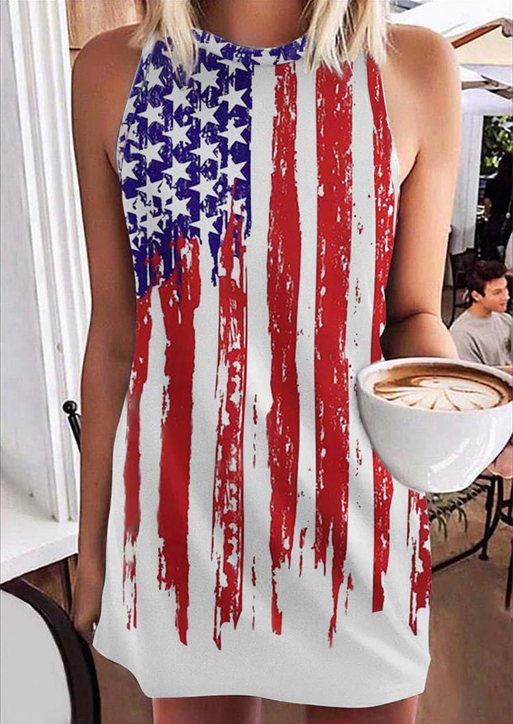 American Flag Sleeveless O-Neck Mini Dress