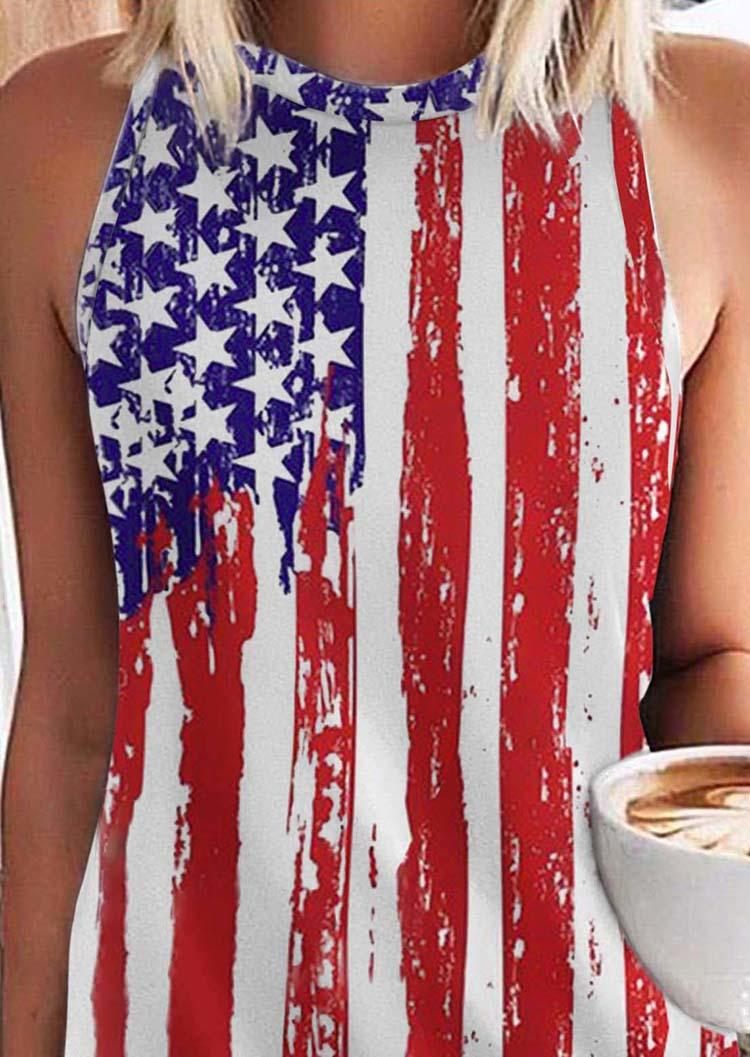 American Flag Sleeveless O-Neck Mini Dress