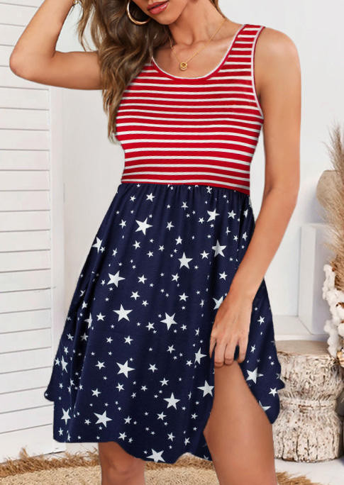 American Flag Star O-Neck Mini Dress