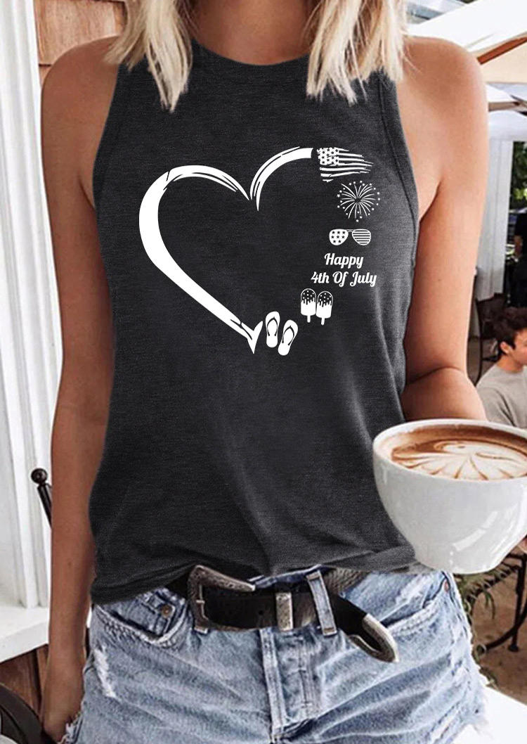 

Happy 4th Of July Heart American Flag Tank - Dark Grey, Gray, 536644