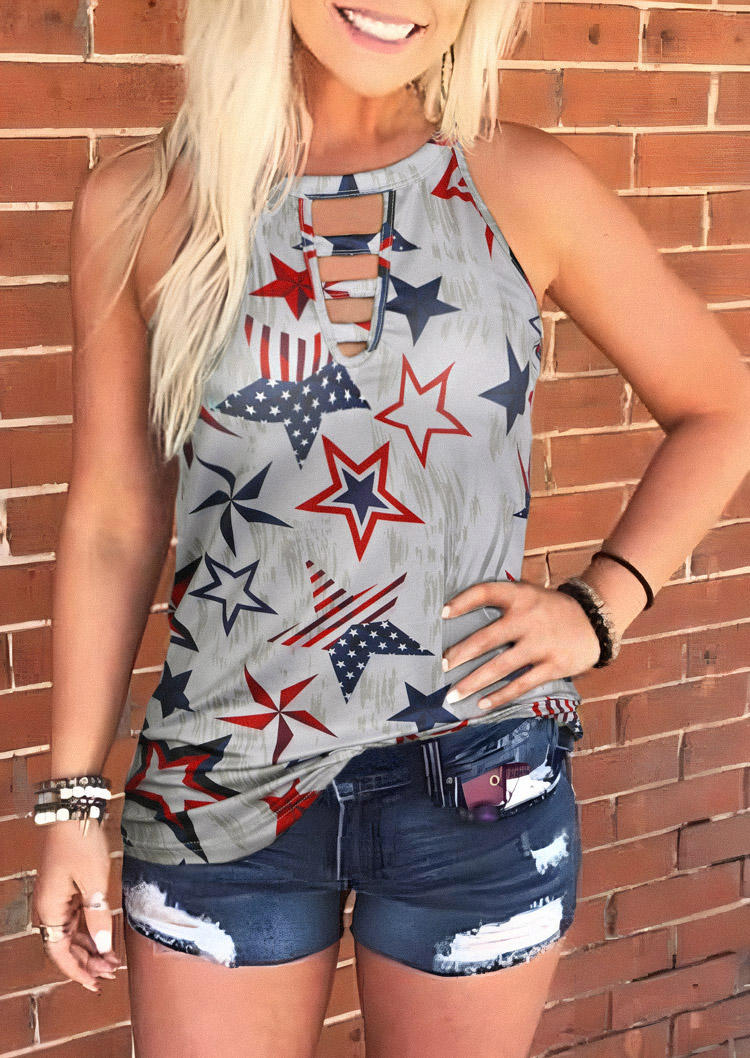 

American Flag Keyhole Neck Tank, Multicolor, SCM001804