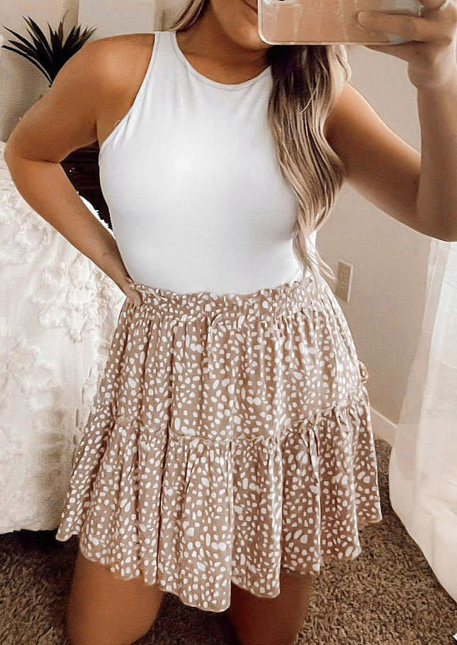 Dot Ruffled Sleeveless Mini Dress - White