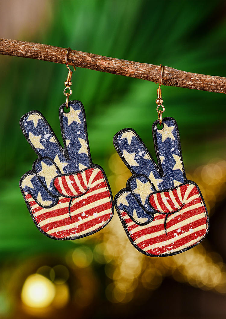 

American Flag Victory And Peace Gesture Symbol Earrings, Multicolor, SCM002318