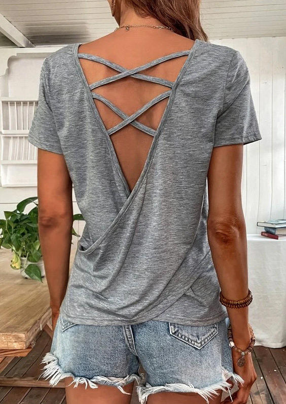 

Criss-Cross Open Back Blouse - Gray, SCM002465