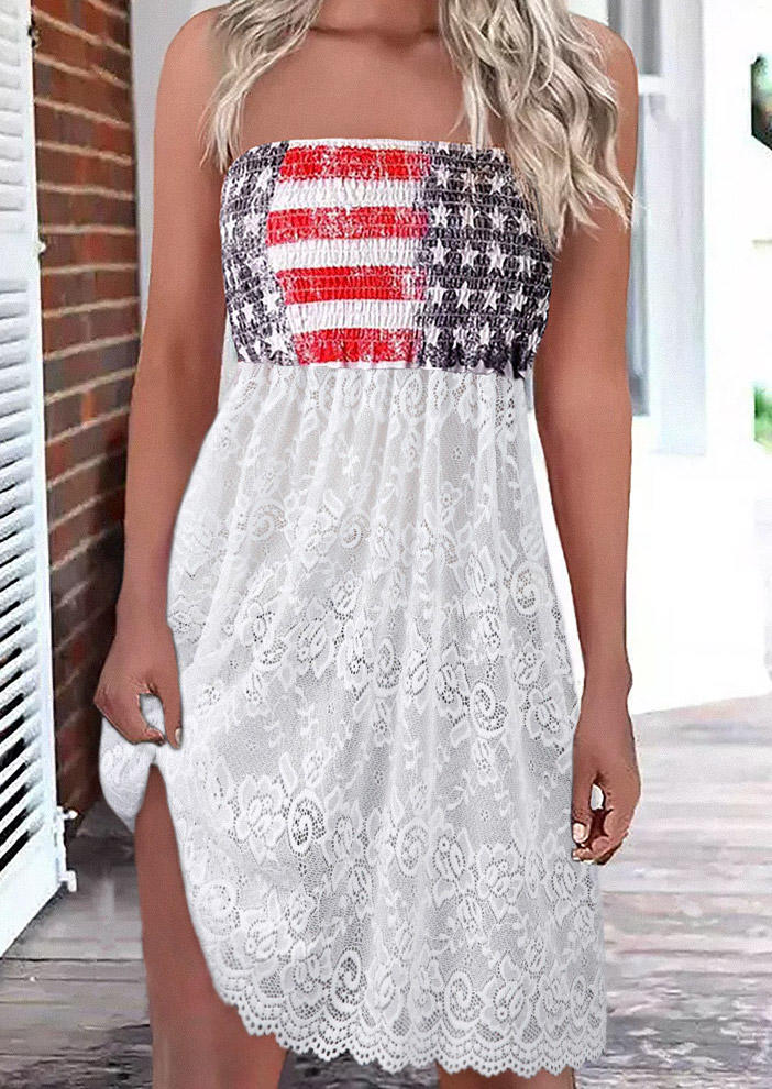 American Flag Lace Smocked Strapless Bandeau Mini Dress