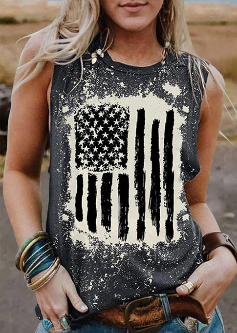 

American Flag Bleached Casual Tank - Gray, SCM002528