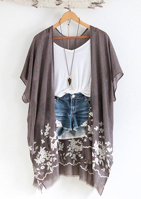 

Floral Batwing Sleeve Open Front Cardigan, Multicolor, SCM002535