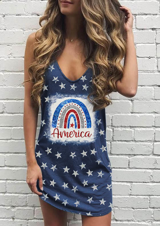 

American Flag Star Glitter Mini Dress - Blue, SCM002571