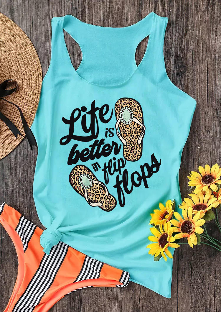 

Life Is Better In Flip Flops Leopard Racerback Tank - Cyan, Blue, 536594