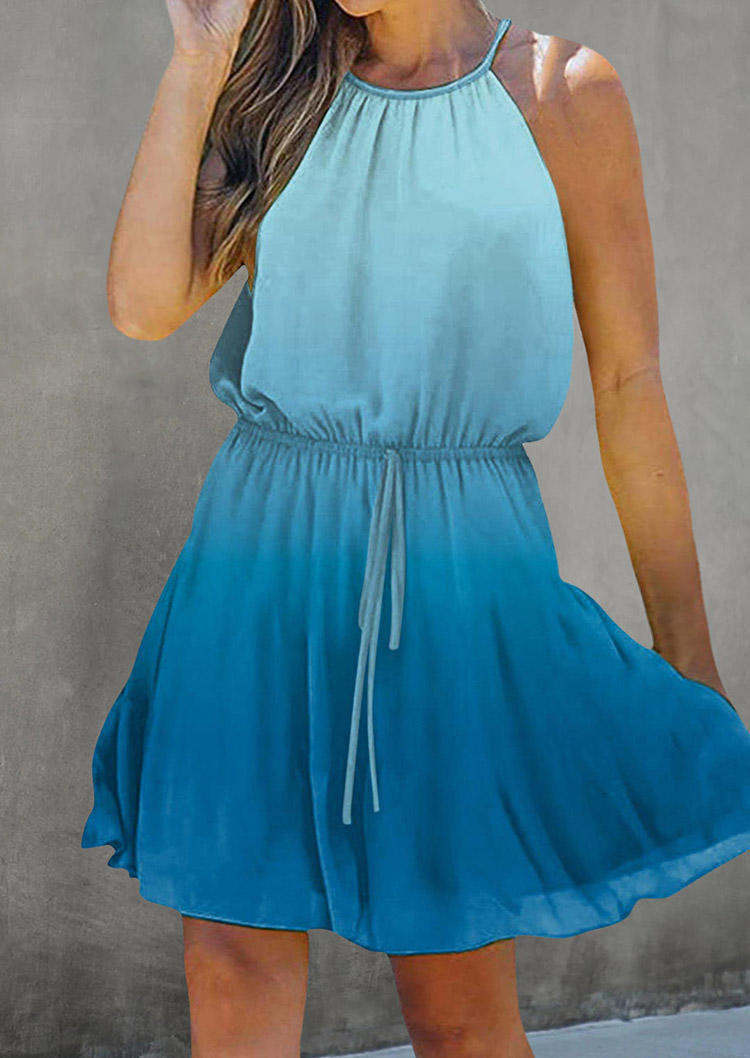 

Gradient Ruffled Halter Sleeveless Mini Dress - Blue, 536740