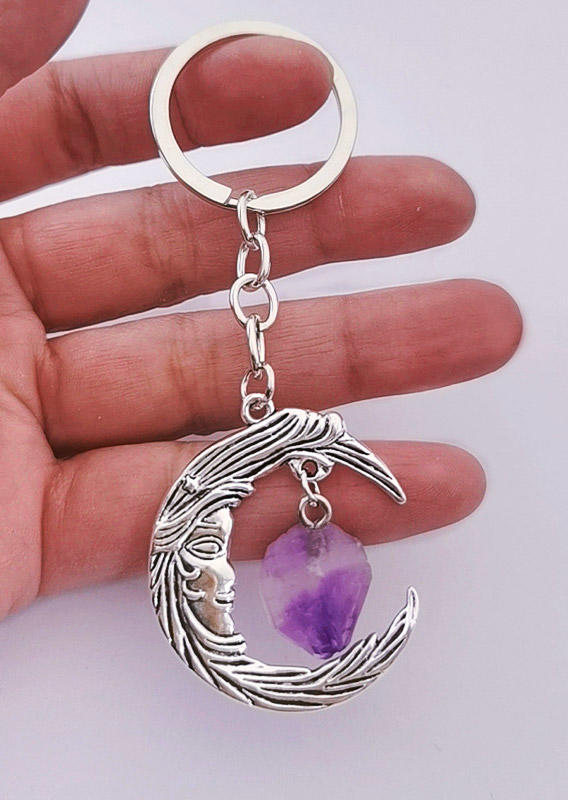 

Moon Face Alloy Keychain, Silver, SCM001937