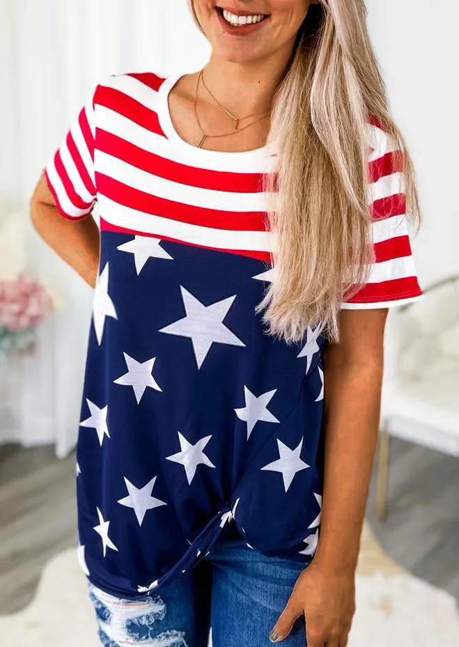 

American Flag Twist Short Sleeve Blouse, Multicolor, SCM002014