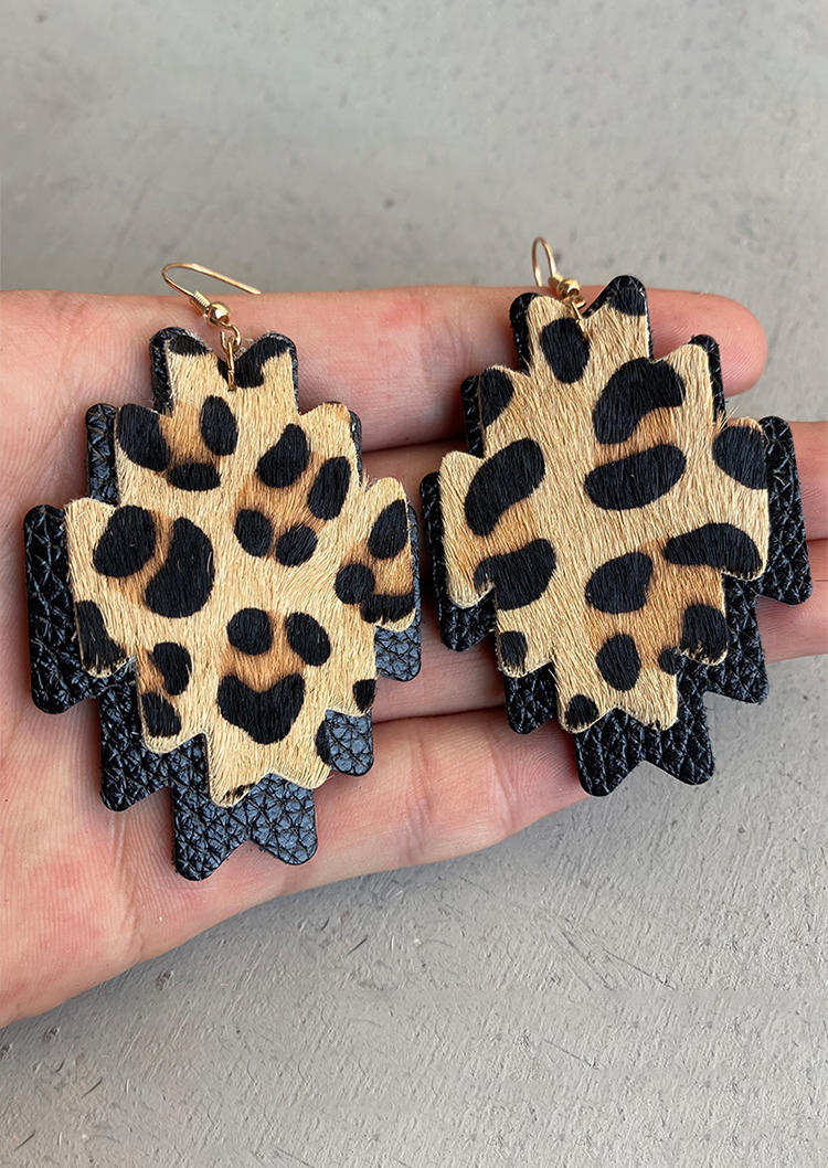 

Leopard Aztec Geometric Dual-Layered Earrings, Multicolor, SCM002185