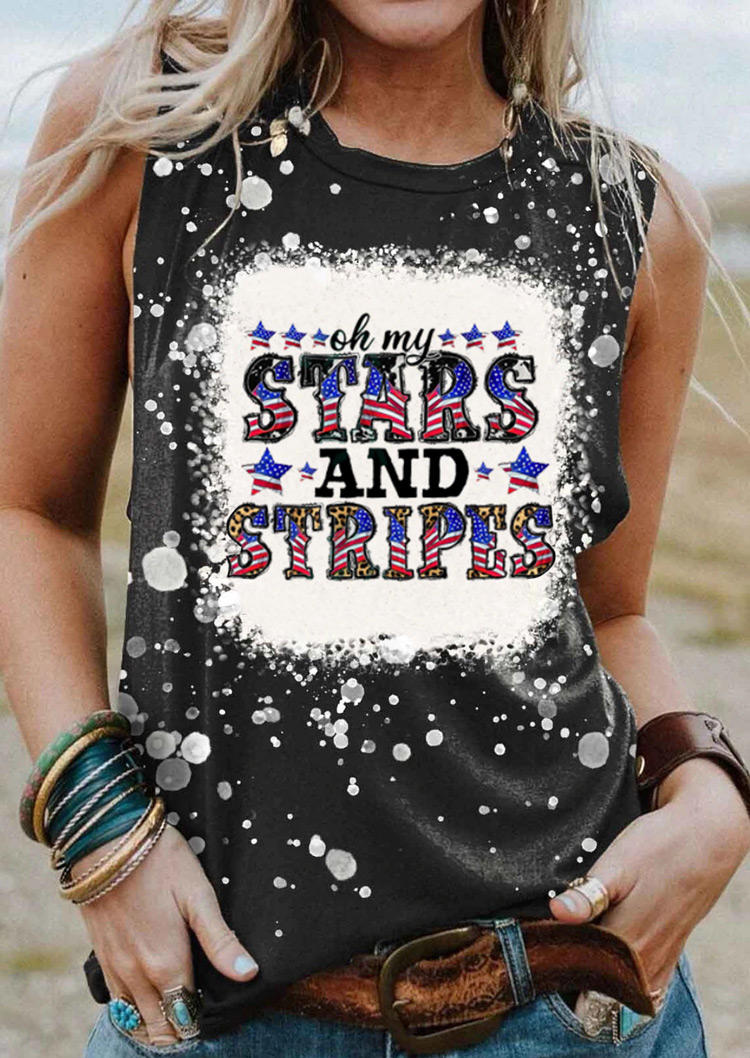 Oh My Stars And Stripes American Flag Tank - Black