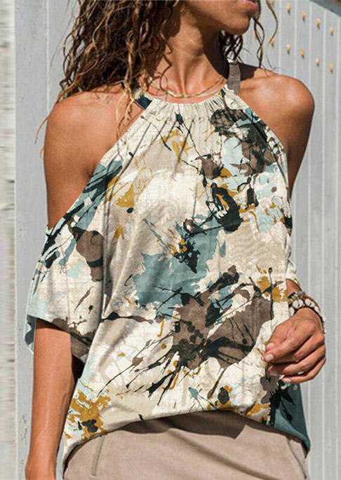 

Tie Dye Halter Cold Shoulder Blouse, Multicolor, SCM002261