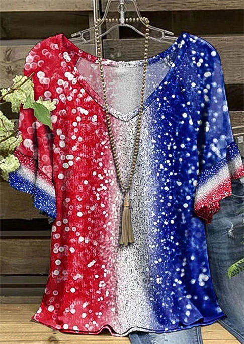 

Glitter American Flag Raglan Sleeve Blouse, Multicolor, SCM002295