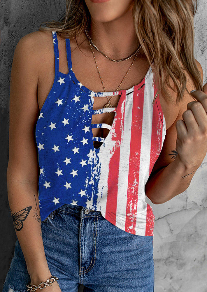 

American Flag Hollow Out Camisole, Multicolor, SCM002334