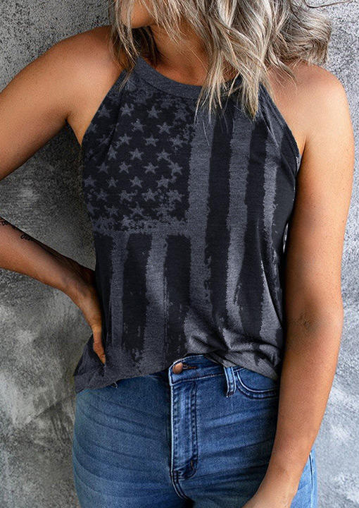 

American Flag O-Neck Camisole - Dark Grey, SCM002360