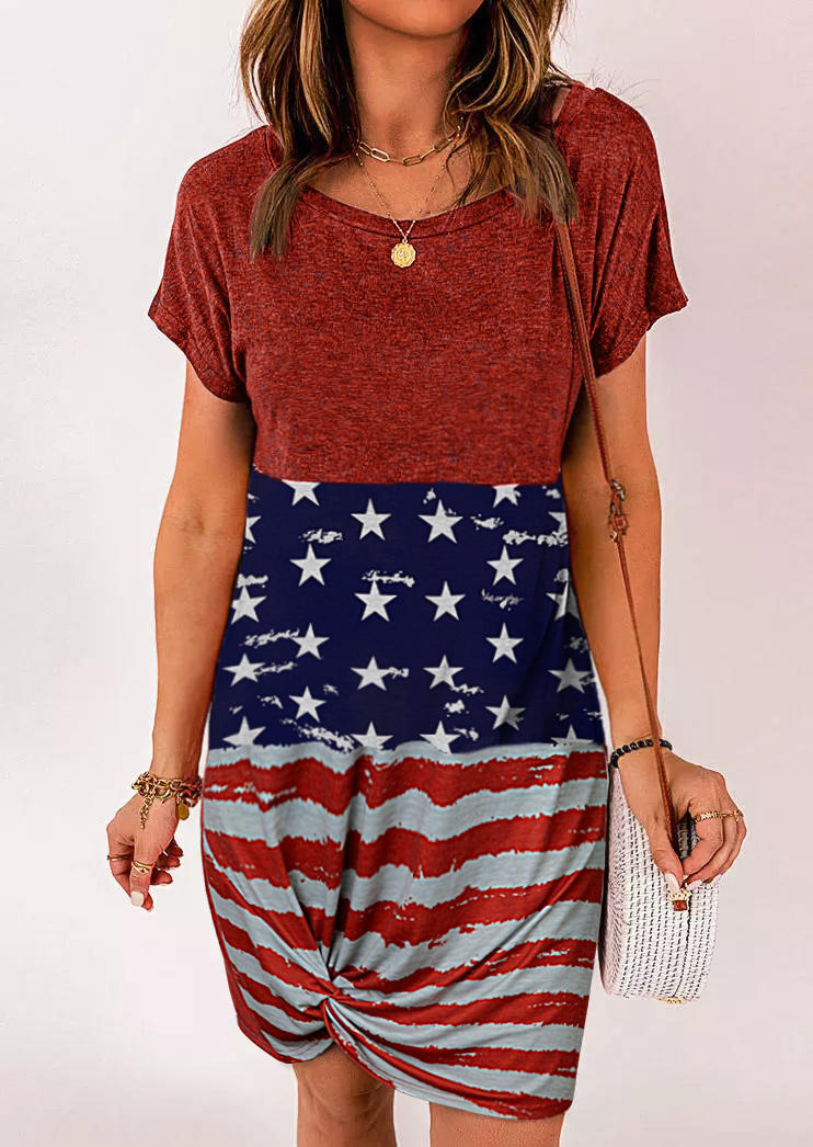 American Flag Color Block Twist Mini Dress