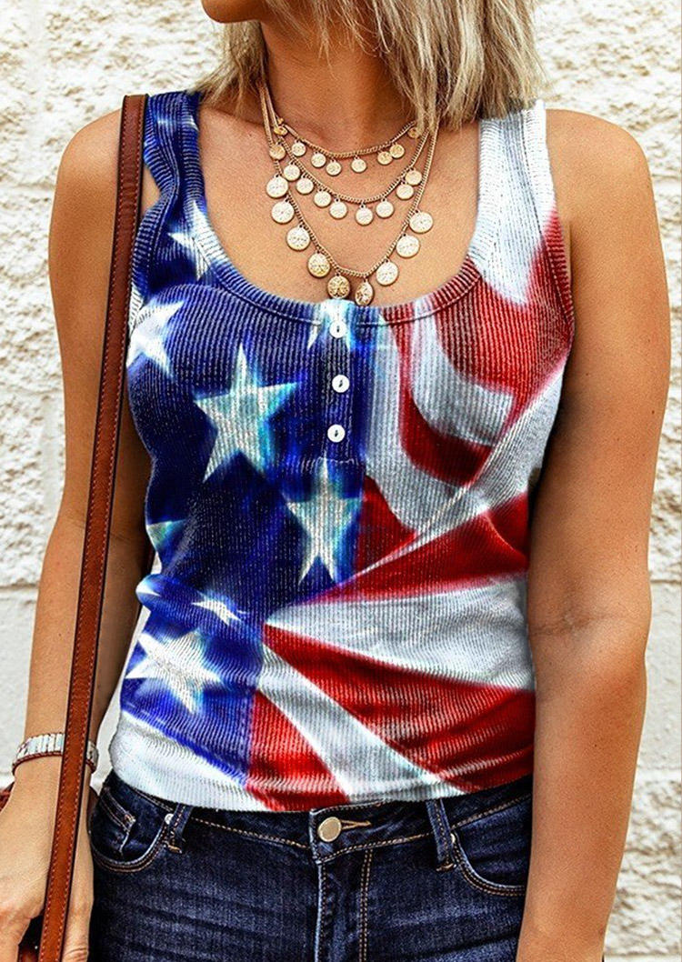 

American Flag Button Tank, Multicolor, SCM002445