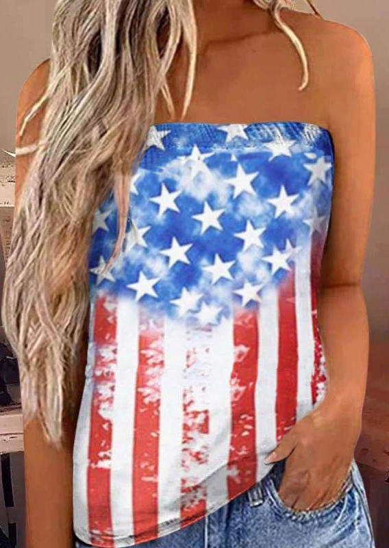 

American Flag Strapless Bandeau Tank, Multicolor, SCM002649