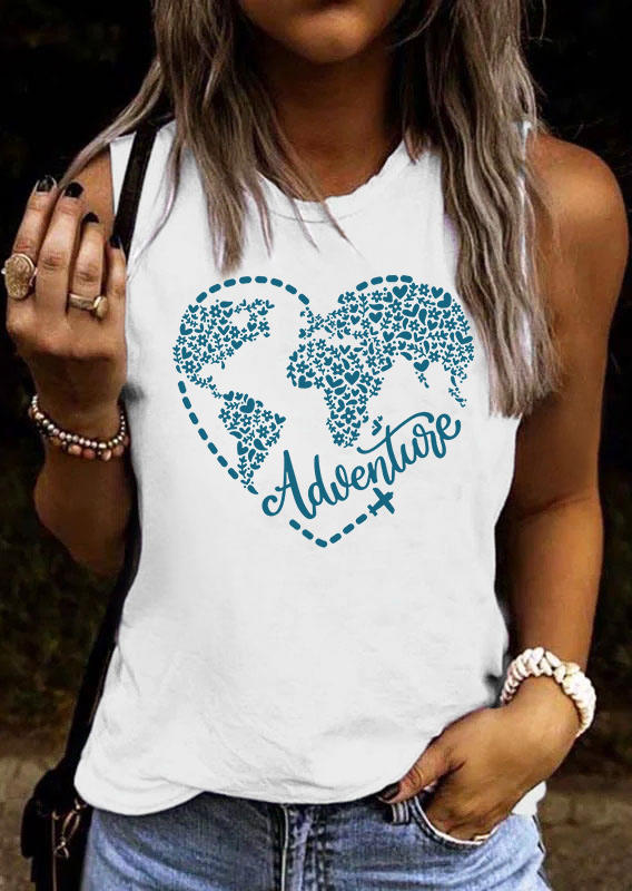 

Adventure Floral Heart O-Neck Tank - White, 536764