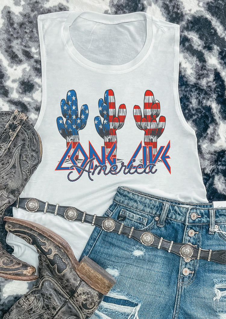 

American Flag Cactus Long Live America Tank - White, 536768