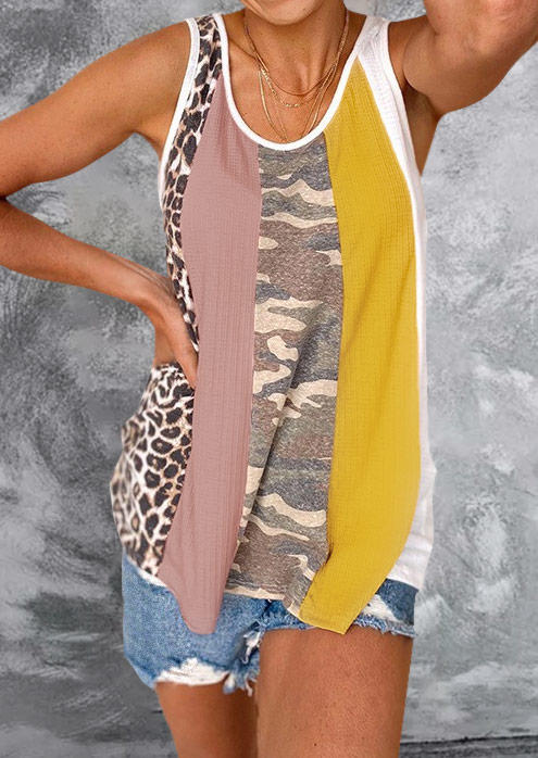 

Camouflage Leopard Color Block Tank, Multicolor, SCM001846