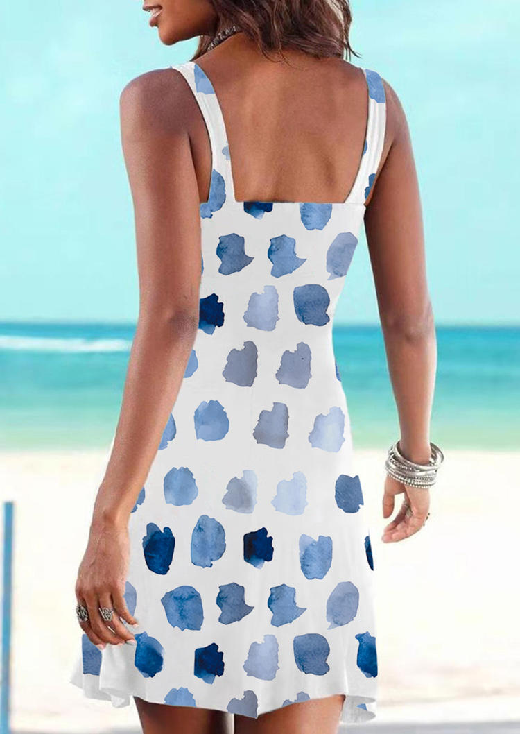 Watercolor Polka Dot Square Collar Mini Dress - White