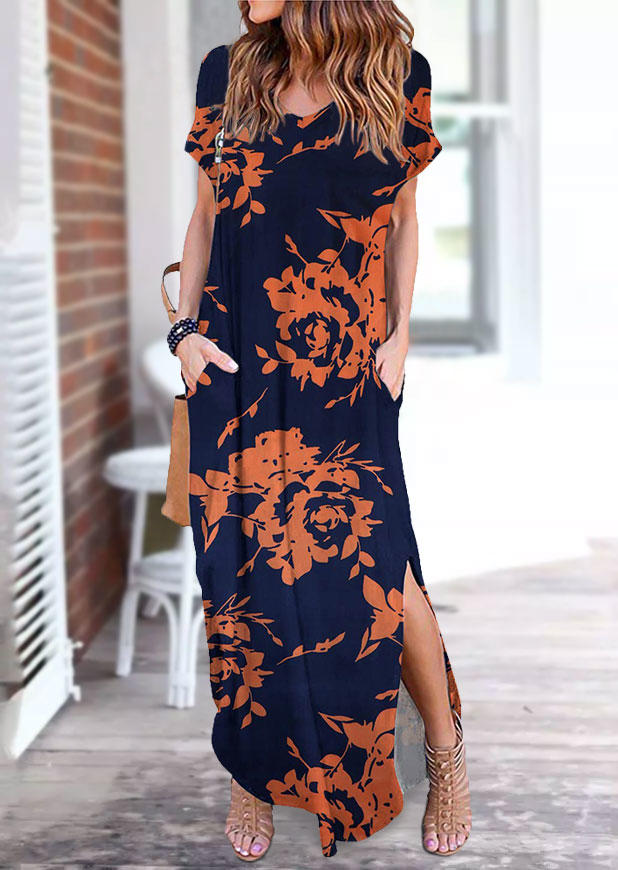 

Floral Pocket Slit Maxi Dress, Multicolor, SCM002101