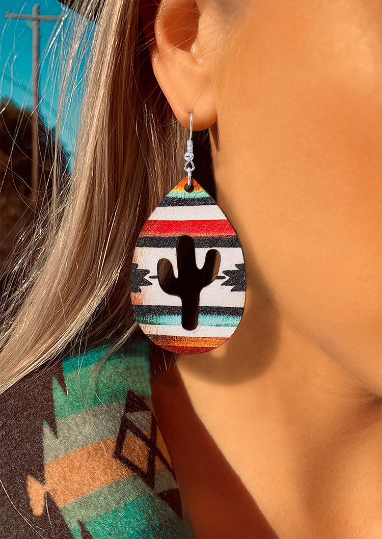 Serape Striped Hollow Out Cactus PU Leather Earrings