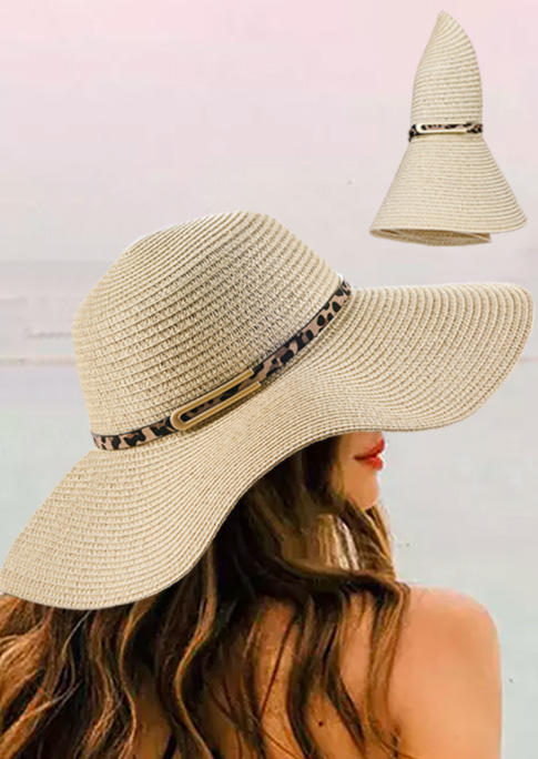 

Leopard Sun Visor Wide Brim Straw Hat, Apricot, SCM002381