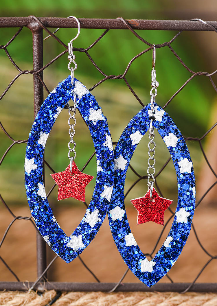 

Sequined Star Glitter Hollow Out Earrings, Blue, SCM002387