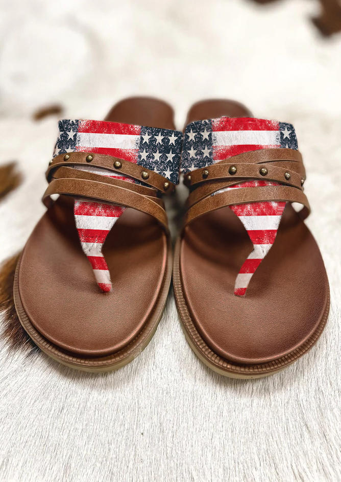 American Flag Rivets Flip Flops Slippers