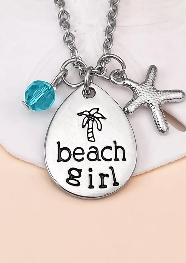 

Beach Girl Coconut Tree Starfish Necklace, Silver, SCM002432