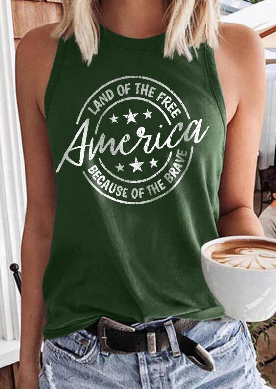 

America Land Of The Free Because Of The Brave Tank - Green, SCM002529