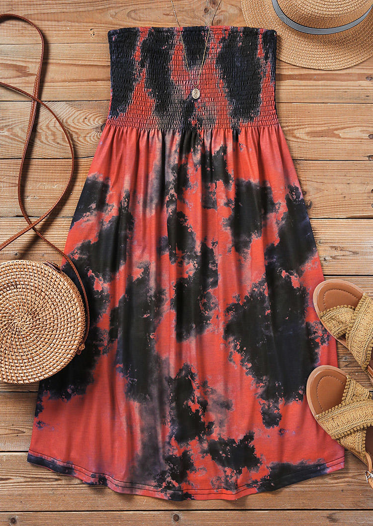 Tie Dye Smocked Strapless Bandeau Mini Dress