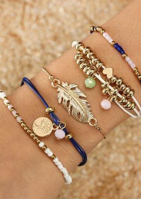 

5Pcs Leaf Heart Crystal Beading Bracelet, Multicolor, SCM002669