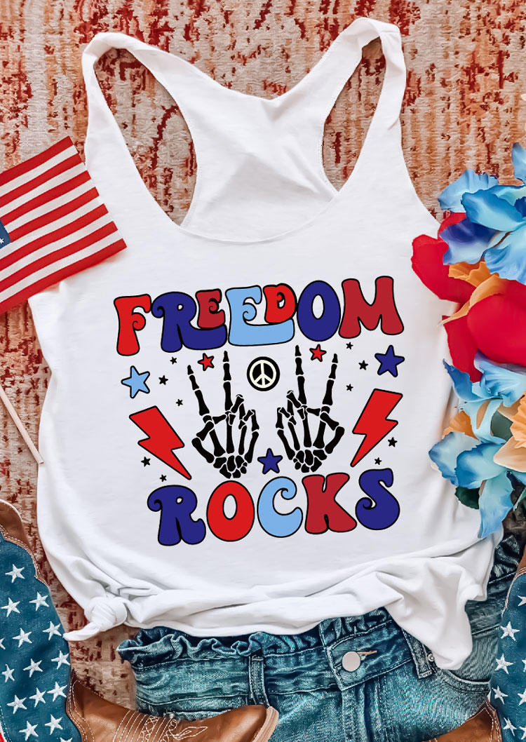 

Freedom Rocks Lightning Star Skeleton Hand Racerback Tank - White, 536286