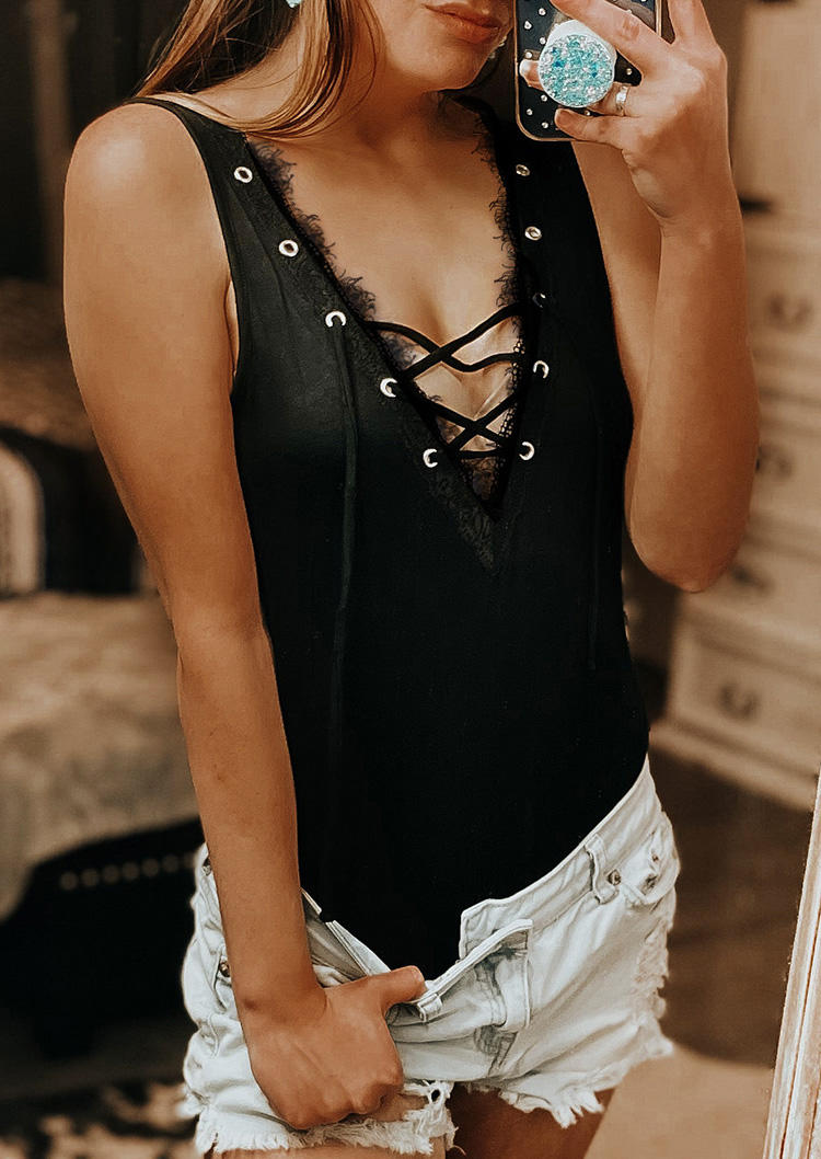 

Lace Up Open Back Casual Tank - Black, SCM001915