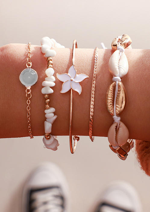

5Pcs Floral Beading Shell Alloy Bracelet, Multicolor, SCM001938
