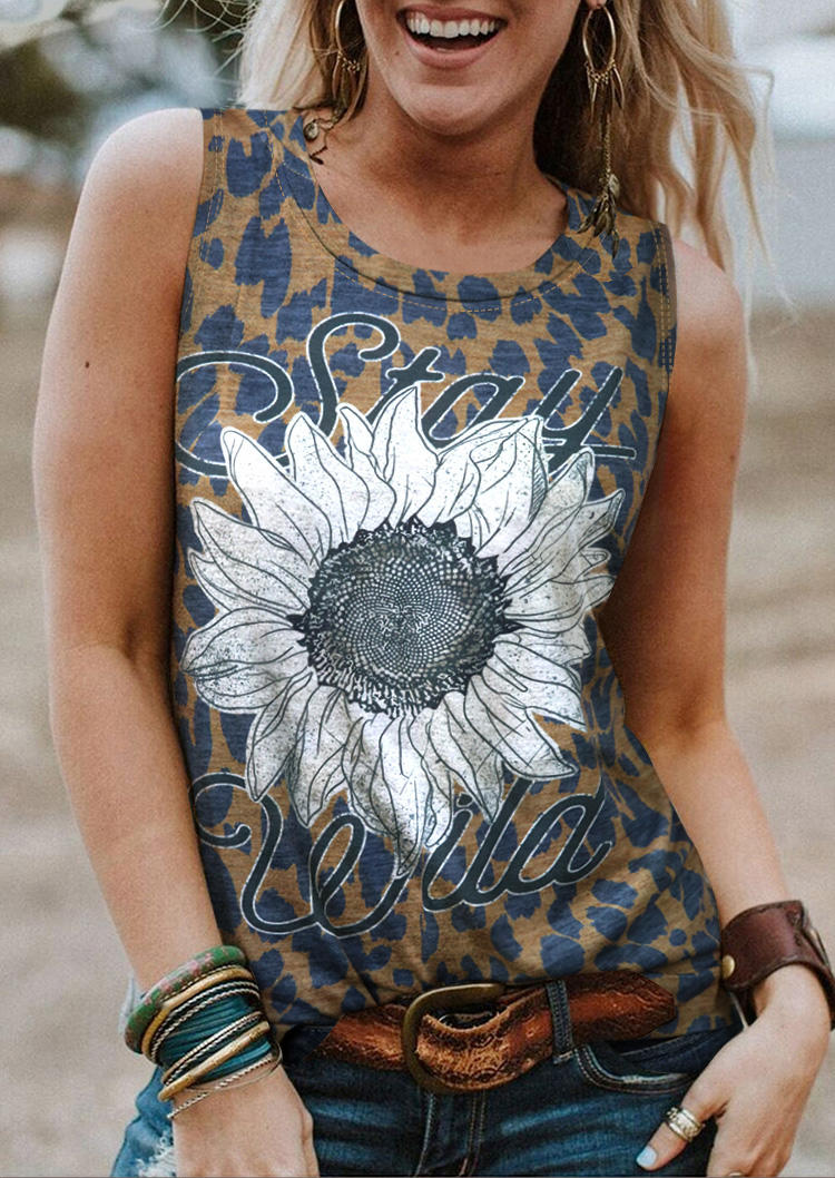 

Stay Wild Sunflower Leopard Casual Tank, Multicolor, SCM002053
