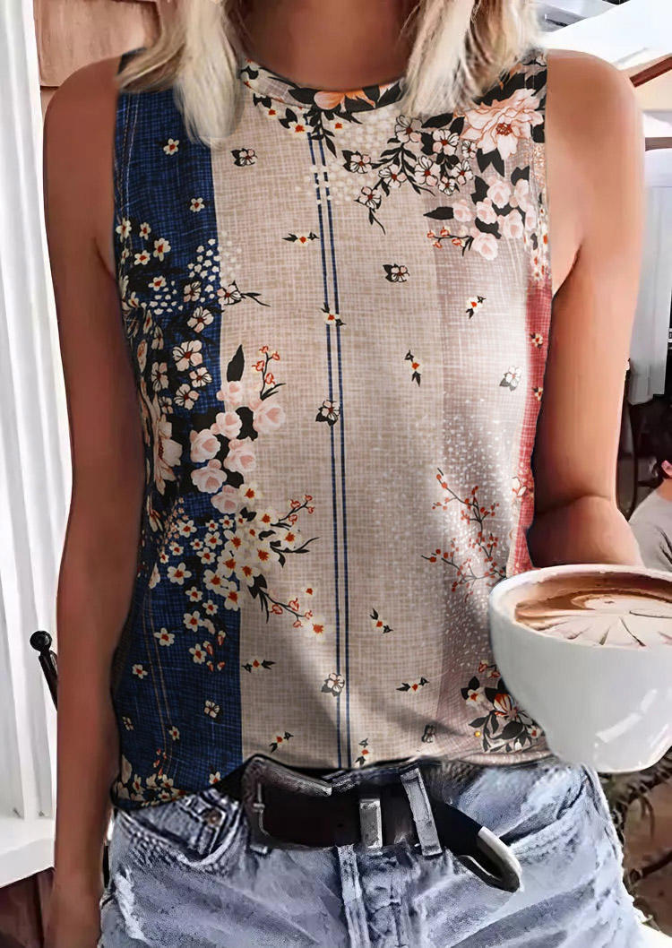 

Floral O-Neck Casual Tank, Multicolor, SCM002247